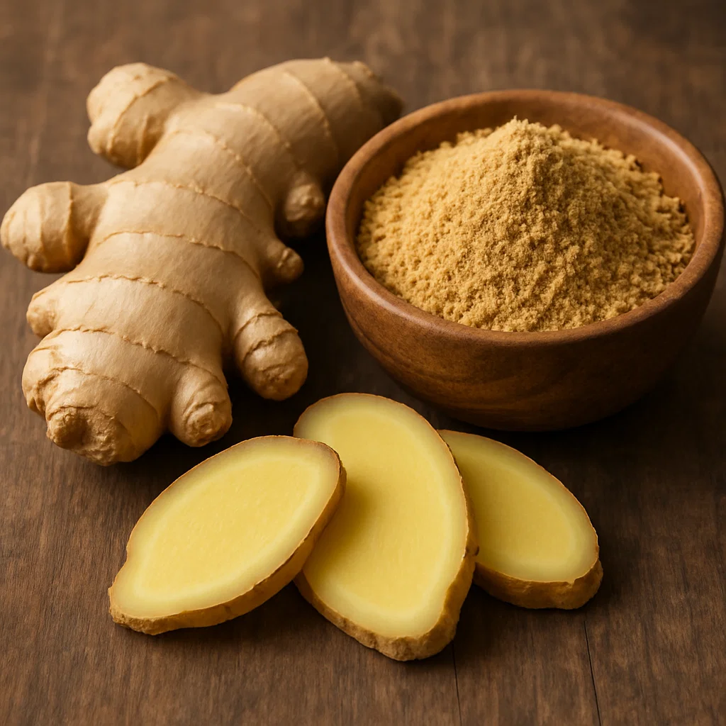 Fresh ginger root and powder used in the Breathizen formula